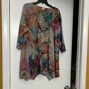 Abstract Multicolor Watercolor Tunic Top - Relaxed Fit